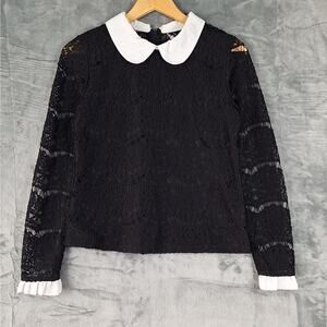 Womens Top Medium Black Floral Lace Goth Grunge Whimsygoth Sheer Egirl Emo Cyber